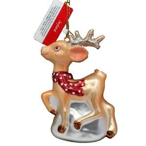 Joyland Reindeer Christmas Ornament Glitter Antlers Red Scarf Gold Silver